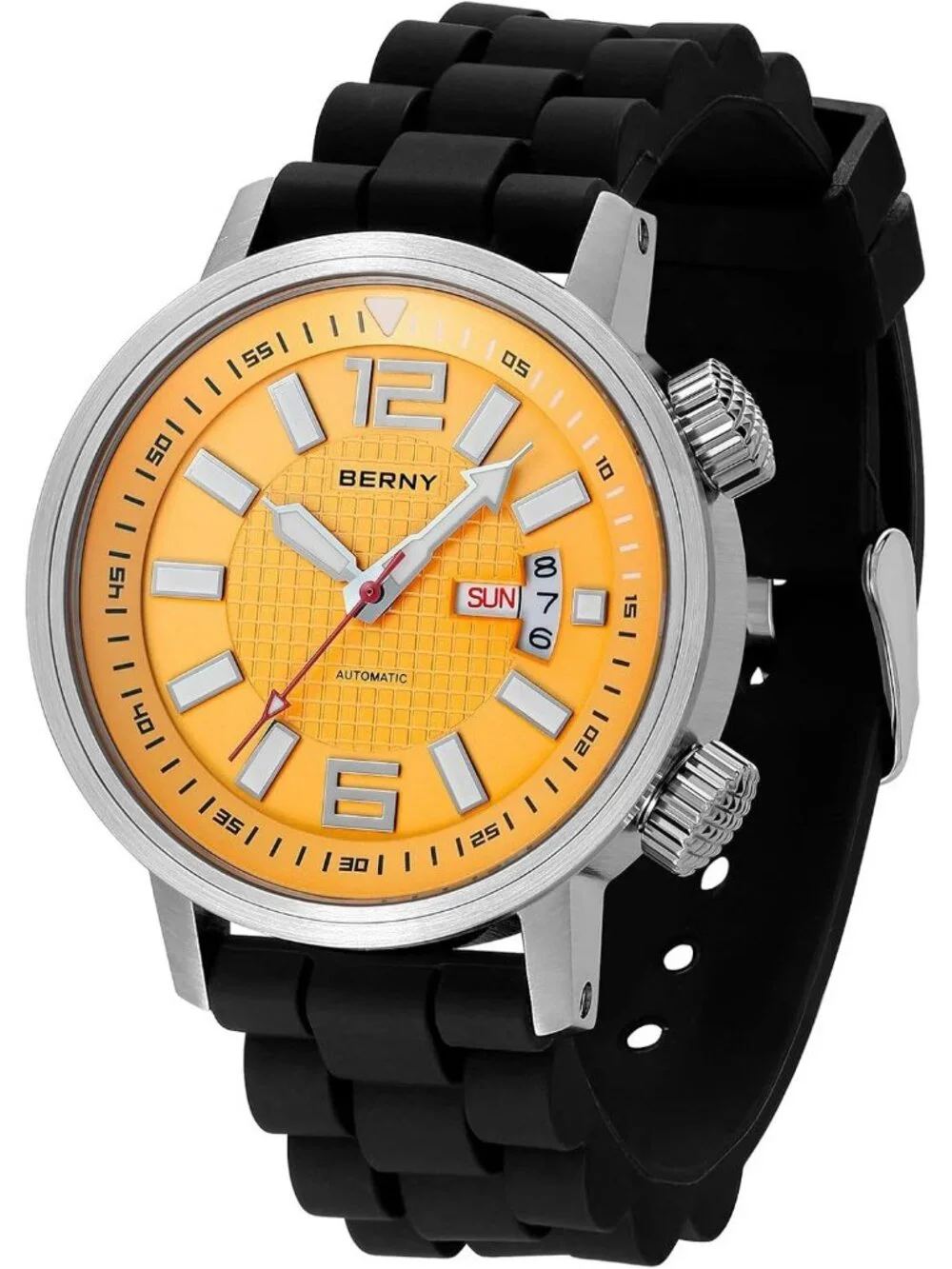 Men's Yellow Automatic Dive Waterproof Mechanical Movement Silicone Band Watches
